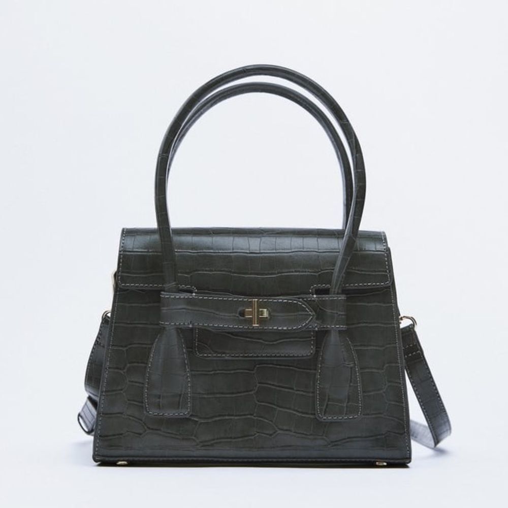 ZARA MOCK-CROC DOUBLE STRAP CITY BAG